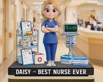 Personalized 2-Layer Wooden Plaque Nurse Figurine With Heartfelt Message, Cute Desk Decor, Unique Gift for Nurses