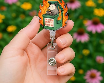 The Horrors Persist But So Do I Badge Reel, Funny Sarcastic ID Holder, Burnout Nurse Coworker Gift