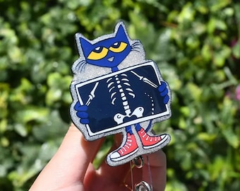 Blue Cat Radiology Badge Reel, Cute X-Ray Cat ID Holder, Rad Tech Vet Nurse Gift