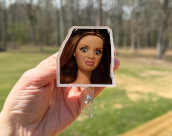 Funny Reaction Face Badge Reel, Meme Expression ID Holder, Sarcastic Nurse Coworker Gift