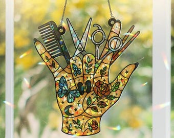 Hair Salon Holographic Suncatcher Ornament Hair Tool Decor Gift For Hairstylist Mom Mother S Day Gift For Hairdresser Salon Window Art