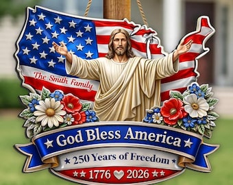God Bless America - Personalized Wooden Sign - America 250th Anniversary, Personalized Gifts For Family