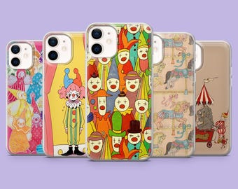 Circus Phone Case Clown Horse Art Cover for iPhone 17 Pro, 16, 15, 14, 13, Samsung S25, S24FE, S23, S22, A16, A55, A25, Pixel 9
