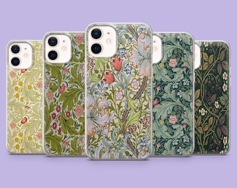 William Morris Phone Case Wildflower Dark Cover for iPhone 17Pro, 16, 15, 14, 13, 12, Samsung S26, S25, S24, S23Fe, A16, A56, Pixel 10, 9Pro