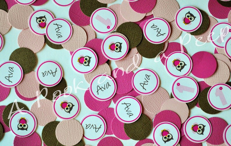 Pink and Brown Owl Personalized Custom Confetti Birthday Shower Decoration