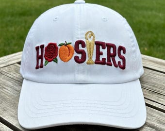 Indiana Hoosiers Hat, Embroidered Rose Peach Trophy Dad Cap, IU Fans Gift, Crimson Hoosiers State Pride, Vintage Style Indiana Baseball Hat