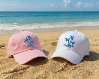 Palm Tree Embroidered Dad Hat, Tropical Beach Cap, Coastal Summer Hat, Vacation Baseball Cap, Island Style Hat, Beach Lover Gift