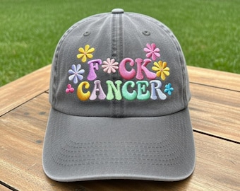 F Cancer Hat, Funny Anti Cancer Cap, Floral Embroidered Awareness Hat, Support Survivor Gift, Cancer Awareness Dad Hat