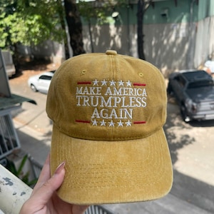 trumpless hat, political hat, protest cap, embroidered cap, funny political, parody hat, statement cap, election humor, anti trump hat, political gift, unisex baseball, novelty cap, adjustable hat