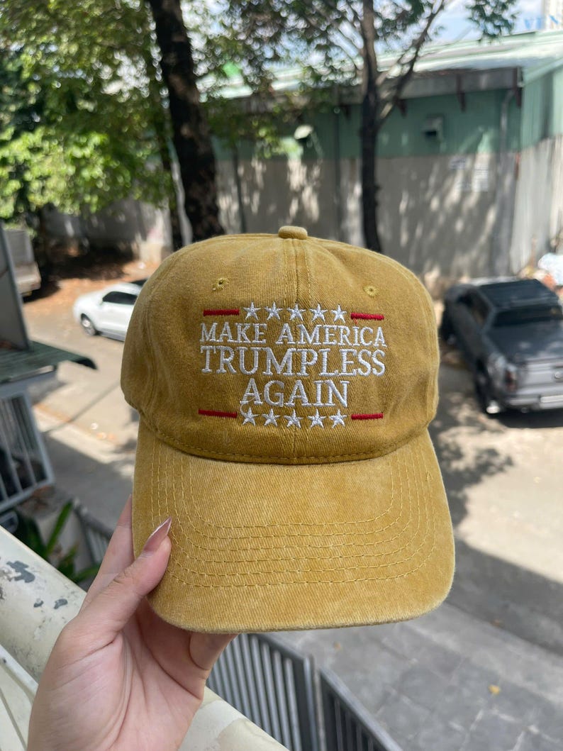 trumpless hat, political hat, protest cap, embroidered cap, funny political, parody hat, statement cap, election humor, anti trump hat, political gift, unisex baseball, novelty cap, adjustable hat