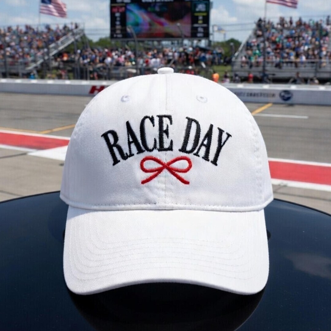 Race Day Embroidered Hat, Personalized Racing Bow Cap, Trendy Coquette ...