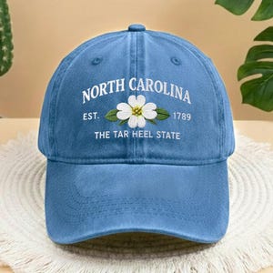 North Carolina State Flower Dogwood Embroidered Hat, Vintage 1789 Est Tar Heel State Cap, Navy Cotton Dad Hat, NC Southern Gift for Her image 11