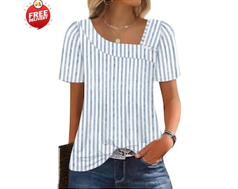 Women’s Square Neck Summer Top Short Sleeve Blouse Casual Spring 2026 Trendy Shirt