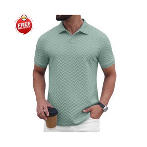 Mens Knit Polo, Textured Polo, Casual Polo Men, Golf Polo Shirt, Summer Polo Tee, Collared Polo, Breathable Polo, Stylish Polo Top, Short Sleeve Polo, Modern Polo Men, Fashion Polo Tee, Classic Polo Men, Comfortable Polo