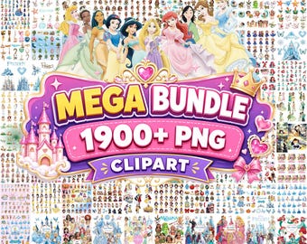 1900+ Princess Mega Bundle PNG Files, Fairytale Princess Clipart, Birthday Party Decor, Cartoon Princess Digital Download