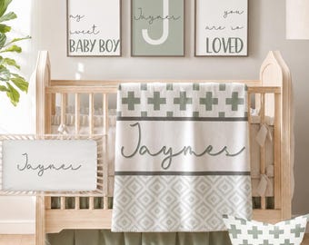 Sage Green Crib Bedding Set – Personalized Baby Nursery Decor, Neutral Baby Bedding