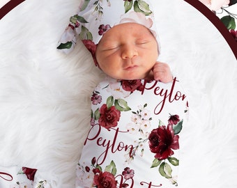 Pink Floral Swaddle Blanket Personalized with Baby Girl Name Newborn Baby Girl Coming Home Outfit Name Floral Blanket Baby Shower Gift