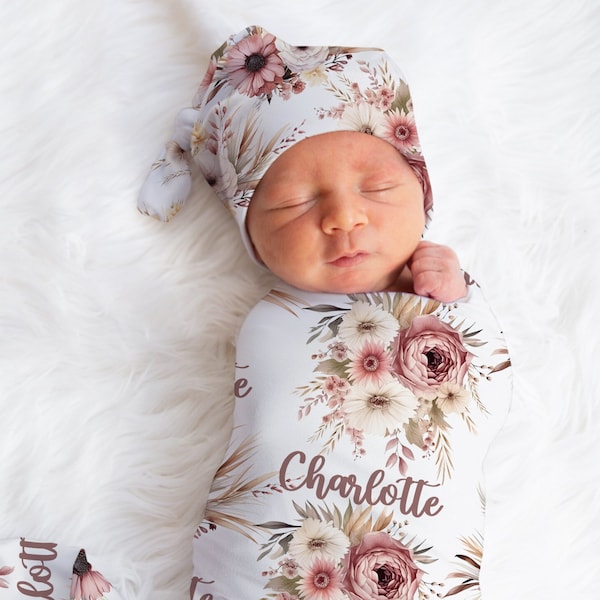 Matching Swaddle and Hat Girl Etsy