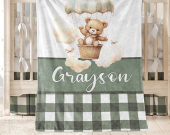 Teddy Bear Nursery, Soft Minky Baby Blanket, Sage Green Baby Shower Gift