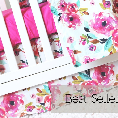 Floral Baby Girl Crib Set Nursery Bedding in Burgundy Purple Etsy