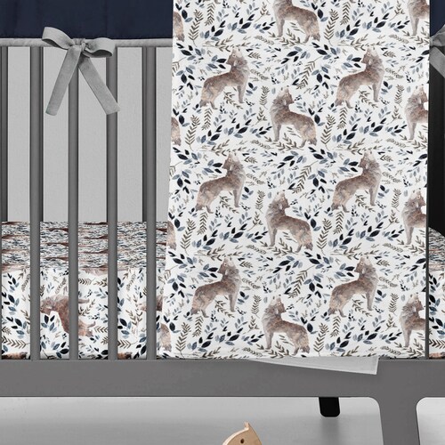 Wolf Crib Bedding Set for Baby Boy Nursery Set Woodland Etsy