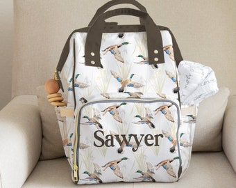 Personalized Mallard Duck Diaper Bag, Baby Hunting Diaper Bag, Duck Baby Shower Gift, Custom Baby Name Backpack