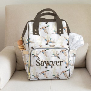 Personalized Mallard Duck Diaper Bag, Baby Hunting Diaper Bag, Duck Baby Shower Gift, Custom Baby Name Backpack