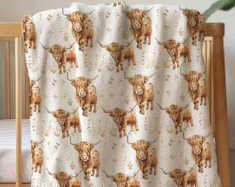 Cow Blanket, Baby Blanket Highland Cows, Minky Blanket, Soft Cuddle Baby Blanket