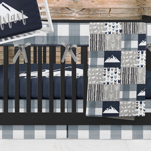 Rustic Crib Bedding Set Bear Moose Deer Plaid Mountain Baby Etsy
