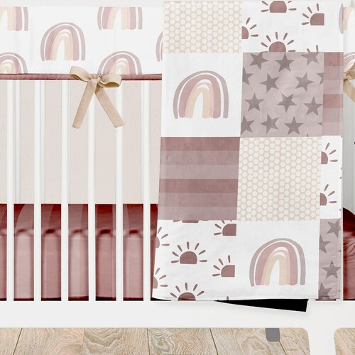 Girl Crib Bedding Rainbow Baby Bedding Set Pink Mauve Etsy