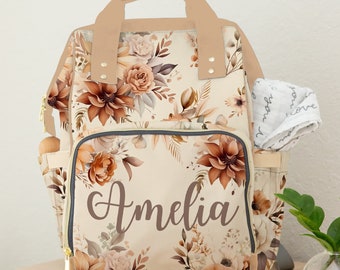 Personalized Floral Diaper Bag Backpack: Neutral Baby Girl Shower Gift