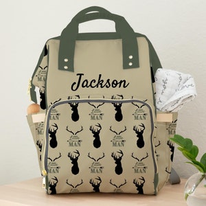 Personalized Deer Diaper Bag, Baby Boy Hunting Diaper Bag, Little Man Baby Boy Shower Gift, Custom Baby Name Backpack