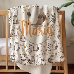Personalized Otter Baby Blanket: Minky or Sherpa Fleece, Custom Nursery Decor