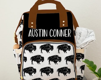 Custom Diaper Bag, Western Buffalo Themed Backpack Diaper Bag, Baby Boy Diaper Bag, Baby Shower Gift