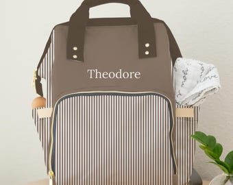 Personalized Striped Diaper Bag Backpack, Neutral Baby Bag