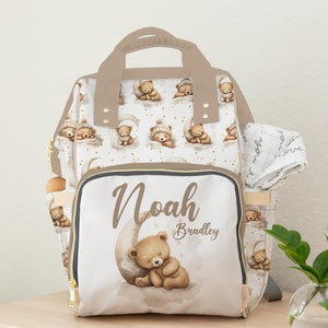 Personalized Teddy Bear Diaper Bag Backpack: Nursery Baby Name Gift