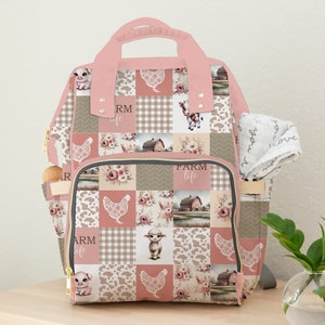 Sac à dos à langer avec animaux de la ferme : sac pour bébé fille, cadeau pour baby shower