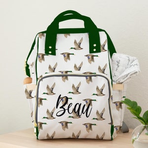 Diaper Bag Backpack Mallard Duck, Personalized Baby Diaper Bag, Neutral Duck Theme Backpack Diaper Bag, Baby Name Diaper Bag, Shower Gift