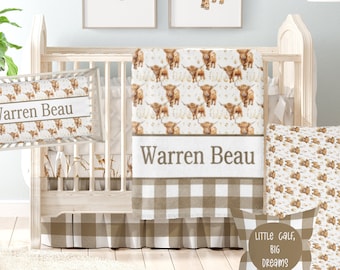 Highland Cow Nursery Bedding, Baby Bedding Crib Sets, Farm Baby Bedding, Neutral Crib Set, Personalized Baby Cow Crib Bedding