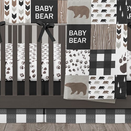 Baby Bear Crib Bedding Set in Neutrals Woodland Nursery Baby Etsy