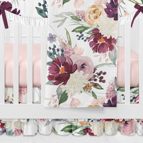 Floral Crib Bedding Set for Baby Girl Nursery Burgundy and Etsy