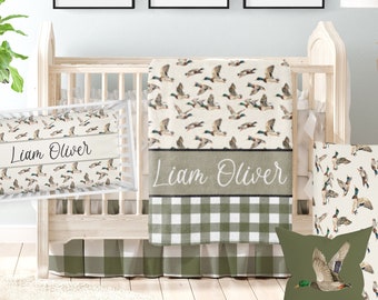 Duck Hunting Nursery Bedding, Baby Boy Bedding Crib Sets, Baby Boy Bedding, Green Crib Set, Personalized Baby Mallard Duck Crib Bedding