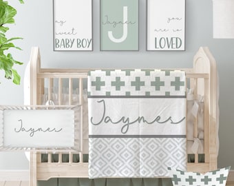 Sage Green Crib Bedding Set – Personalized Baby Nursery Decor, Neutral Baby Bedding