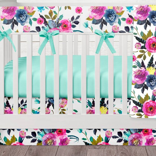 Floral Baby Girl Crib Set Nursery Bedding in Burgundy Purple Etsy