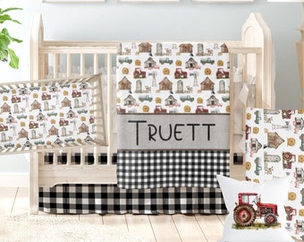 Cow Nursery Bedding, Farm Animals Crib Set, Baby Bedding Tractor Theme, Baby Crib Bedding Set, Personalized Baby Blanket