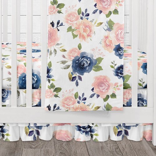 Baby Girl Crib Bedding Set Floral Nursery Navy and Blush Etsy