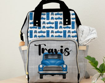 Truck Diaper Bag for Baby Boy, Vintage Trucks Personalized Backpack
