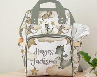 Personalized Dragon Diaper Bag, Backpack, Baby Boy Nursery Decor, Dragon Baby Boy Shower Gift, Fantasy Nursery, Baby Name Bag