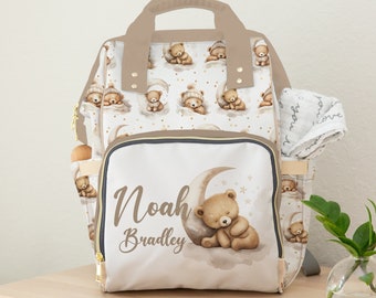 Diaper Bag, Baby Diaper Bags Backpack, Teddy Bear Nursery Gift, Personalized Baby Bag, Gender Neutral Custom Teddy Bear Baby Name Gift