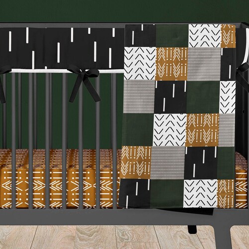 Boho Crib Bedding Set Hunter Green Rust Bohemian Baby Etsy